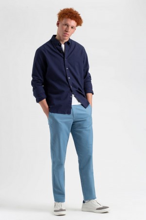 Calças Ben Sherman Beatnik Oxford Slim Taper Garment Dye Chino Azuis | EKGW02439