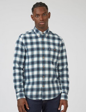 Camisas Ben Sherman Brushed Ombre Check Flannel Verdes | HTKB47230