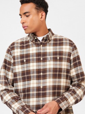 Camisas Ben Sherman Brushed Plain Check Chocolate | BAUS42175