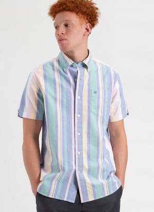 Camisas Ben Sherman Short Sleeve Brighton Oxford Organic Stripe Multicoloridas | USIH78302