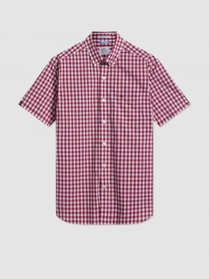 Camisas Ben Sherman Short Sleeve House Poplin Gingham Bordeaux | TUWM93120