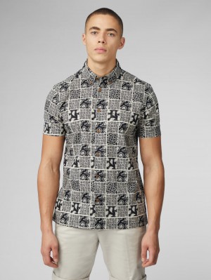 Camisas Ben Sherman Signature Checkerboard Paisley Print Pretas | ESQN32897