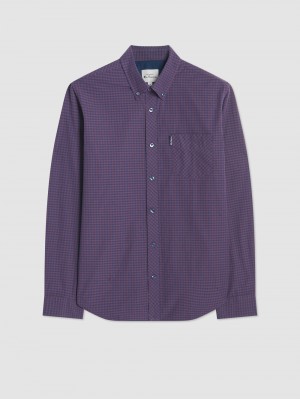 Camisas Ben Sherman Signature Gingham Long-Sleeve Roxo | AJSD45610