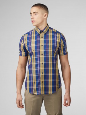 Camisas Ben Sherman Signature Irregular Check Azuis | UYSA68472