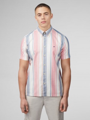 Camisas Ben Sherman Signature Multicolor Stripe Rosa Escuro | ZKRP64185