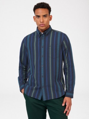 Camisas Ben Sherman Signature Striped Oxford Verdes | JKUA28716