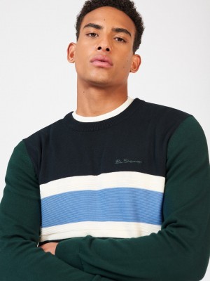 Knitwear Ben Sherman Chest Stripe Crewneck Verdes Escuro | COHZ08791