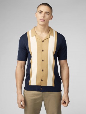 Knitwear Ben Sherman Signature Resort Neck Button Through Polo Azul Marinho | SMCT50813