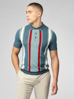 Knitwear Ben Sherman Signature Vertical Stripe Polo Turquesa | JQGP39168