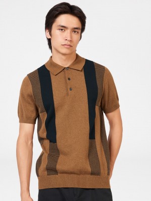 Suéteres Com Gola Polo Ben Sherman Intarsia Stripe Marrom | XWMF03798