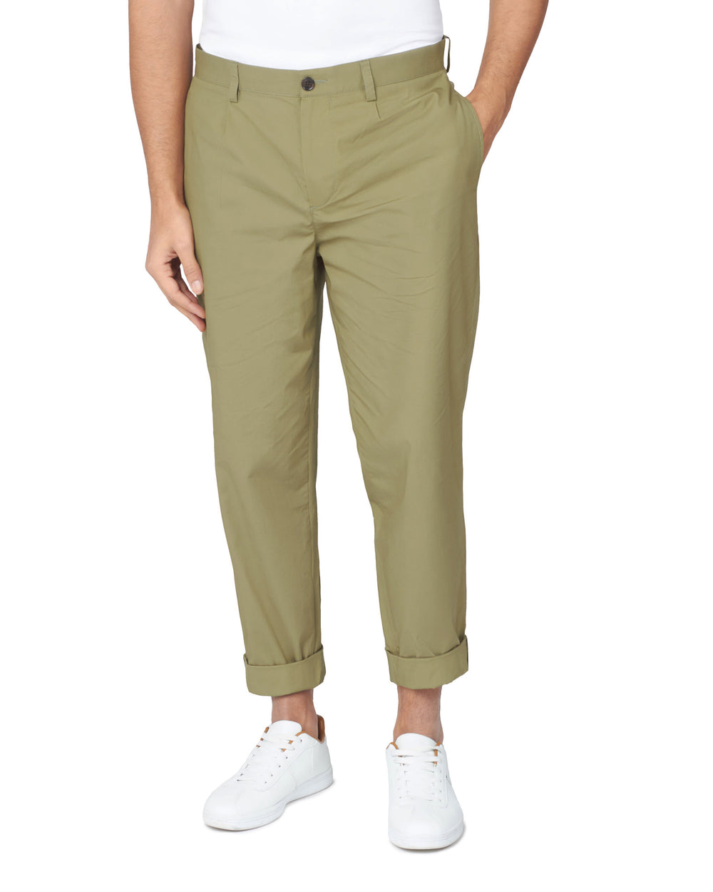 Calças Ben Sherman Poplin Relaxed-Taper Pleated Verde Oliva | LCFW32951