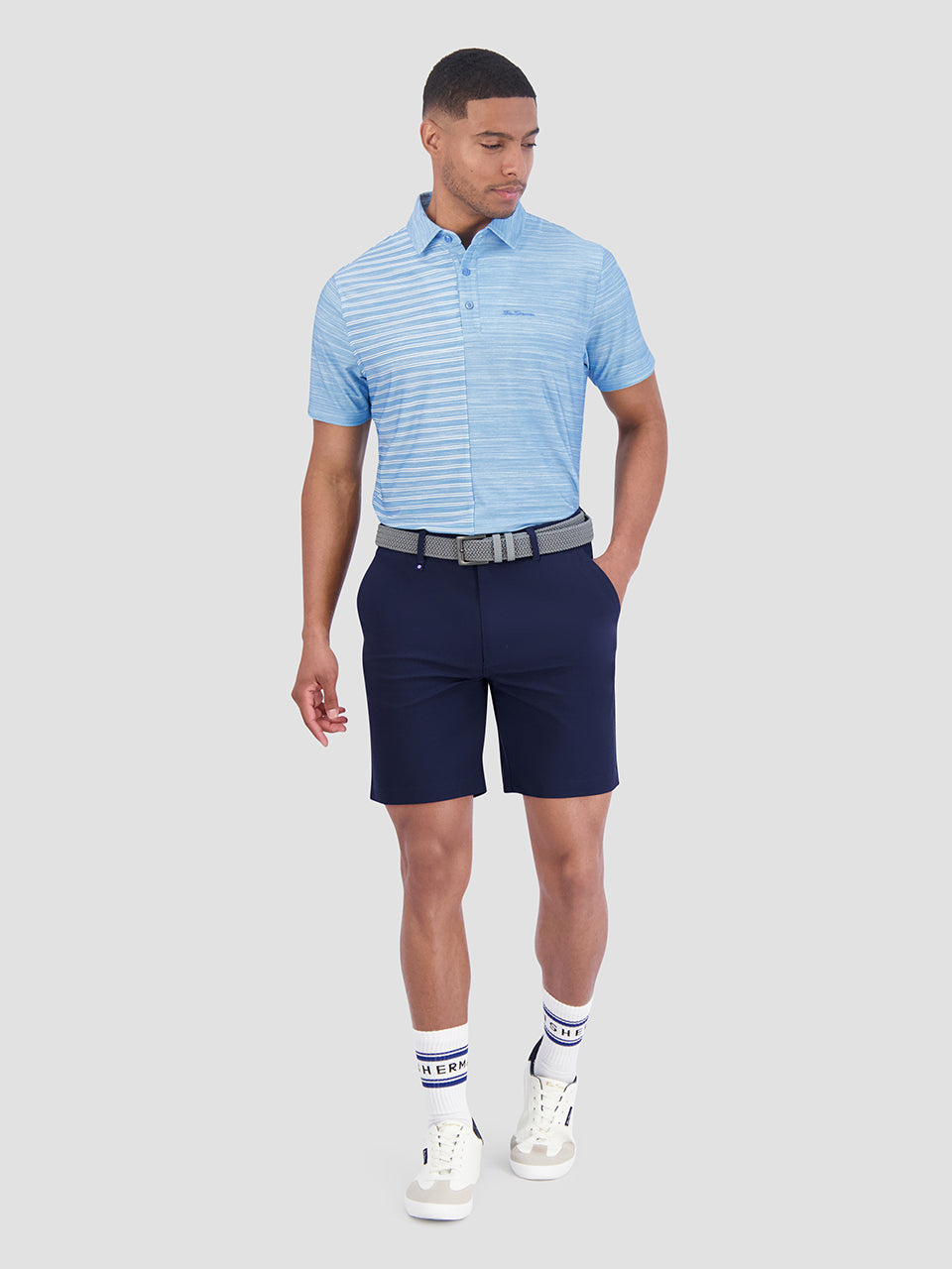 Camisa Polo Ben Sherman Melange Stripes Color Block Tech Jersey Sports Fit Azuis | FCEA38497