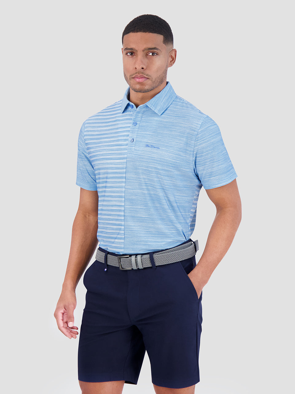 Camisa Polo Ben Sherman Melange Stripes Color Block Tech Jersey Sports Fit Azuis | FCEA38497