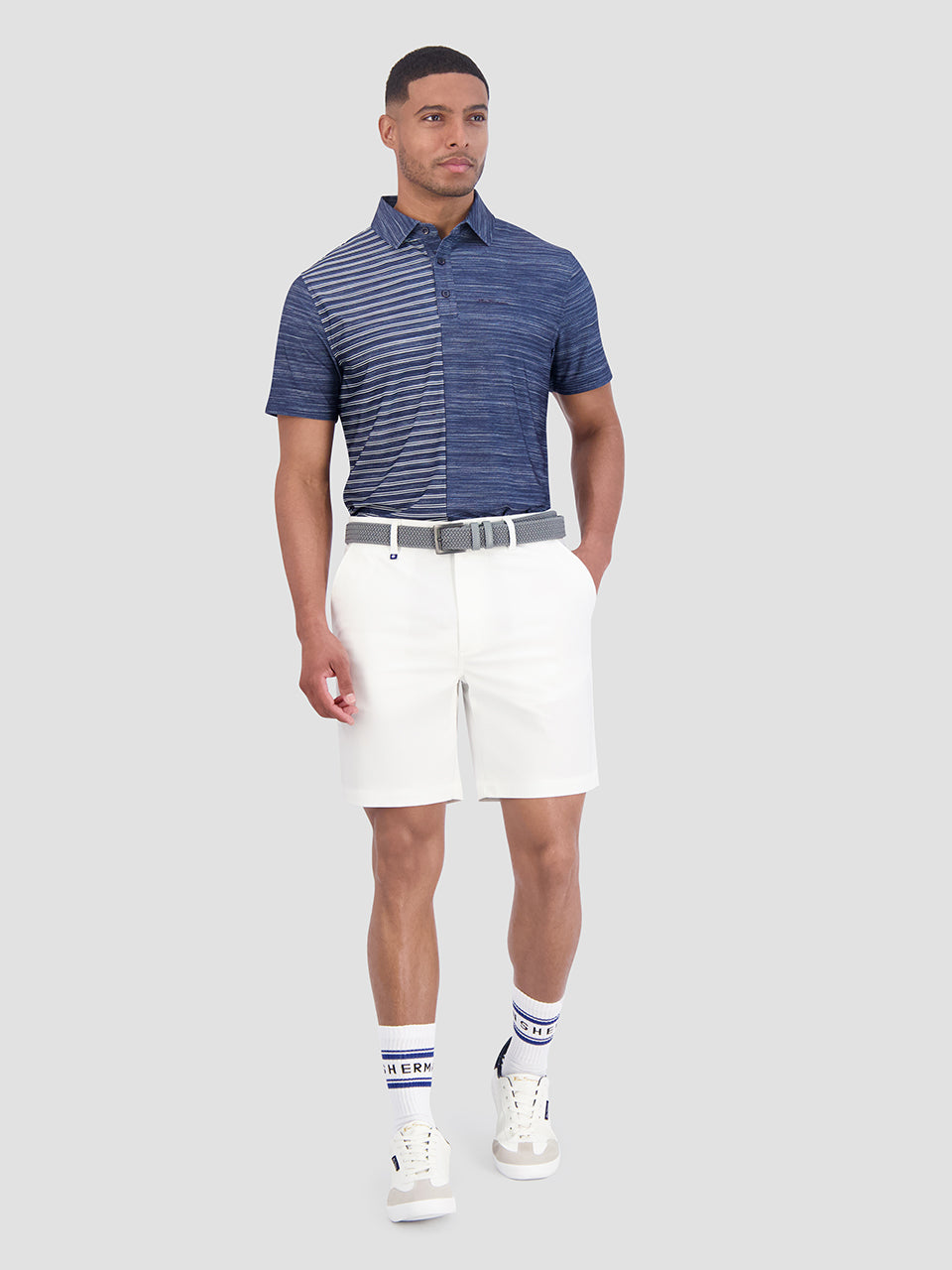 Camisa Polo Ben Sherman Melange Stripes Color Block Tech Jersey Sports Fit Azul Marinho | YICG56297