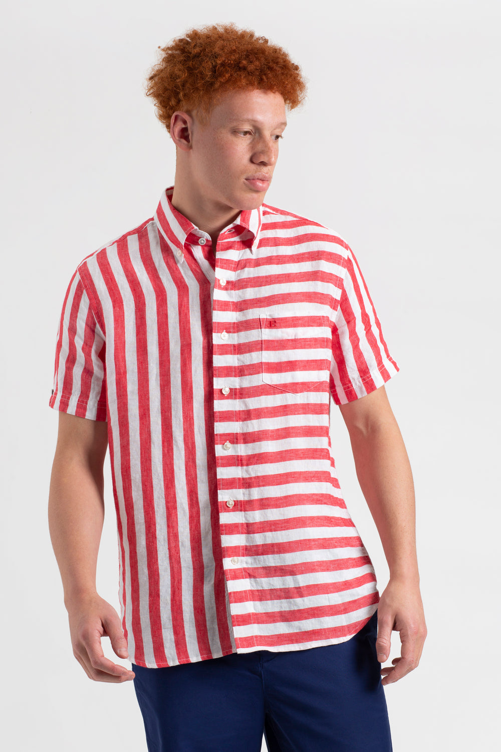 Camisas Ben Sherman B by Ben Sherman Candy Stripe Linen Short Sleeve Rosa Vermelhas | MZJK59437