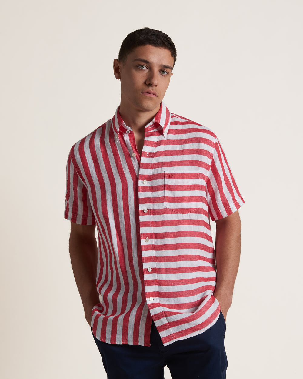 Camisas Ben Sherman B by Ben Sherman Candy Stripe Linen Short Sleeve Rosa Vermelhas | MZJK59437