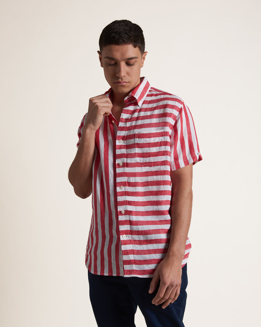 Camisas Ben Sherman B by Ben Sherman Candy Stripe Linen Short Sleeve Rosa Vermelhas | MZJK59437