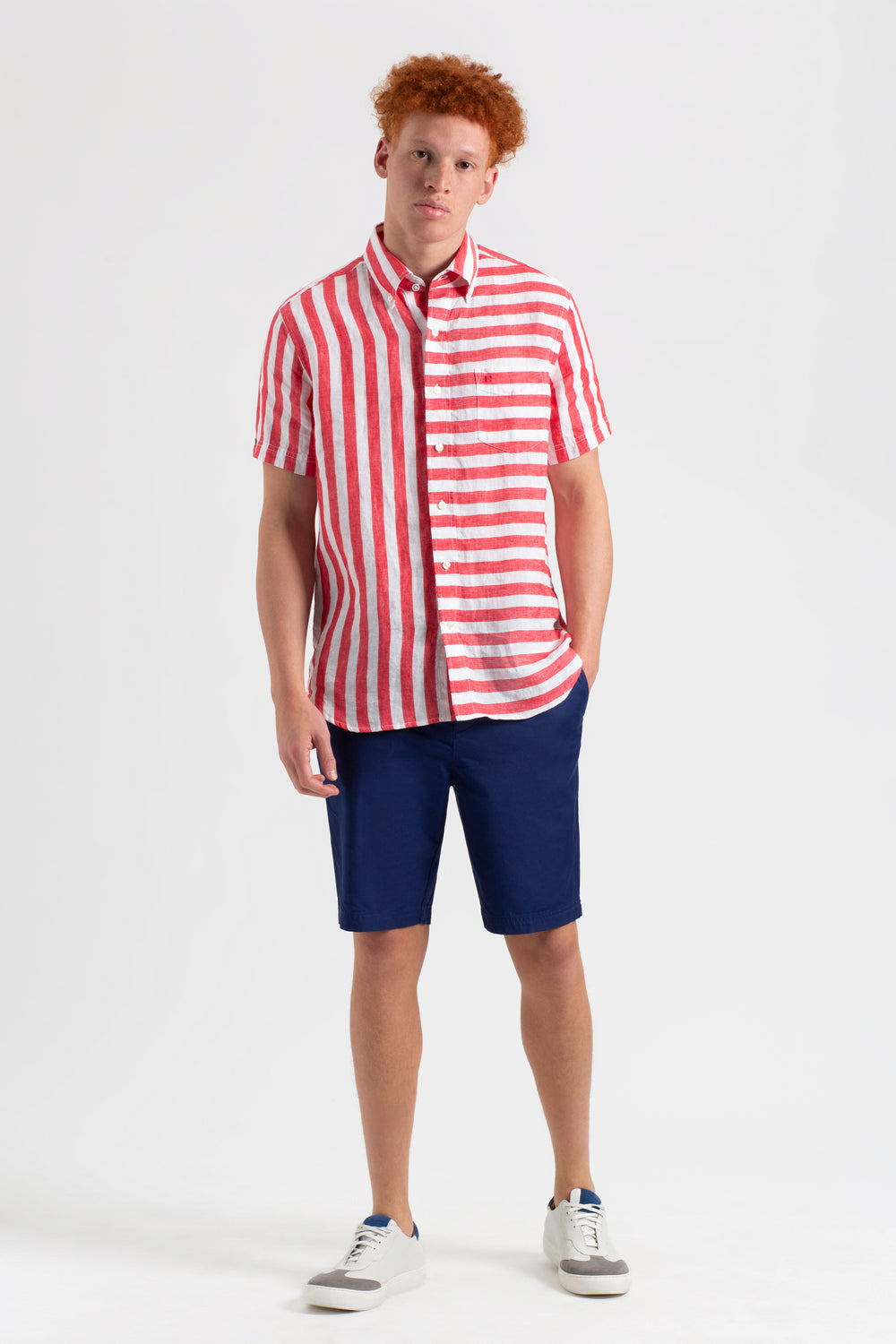 Camisas Ben Sherman B by Ben Sherman Candy Stripe Linen Short Sleeve Rosa Vermelhas | MZJK59437