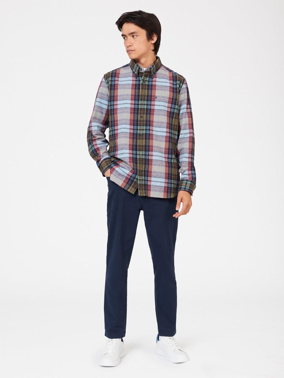 Camisas Ben Sherman Brushed Multicolour Check Oxford Azuis | OSPN05264