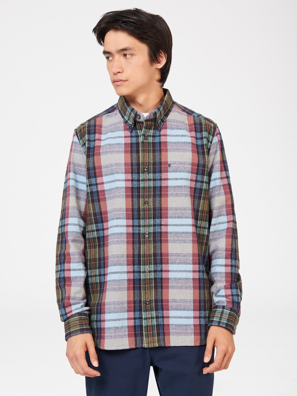 Camisas Ben Sherman Brushed Multicolour Check Oxford Azuis | OSPN05264