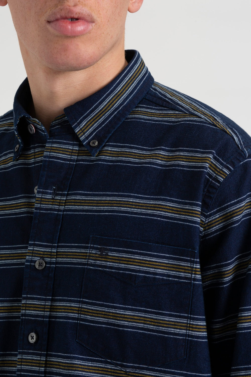 Camisas Ben Sherman Dalston Blues Long Sleeve Indigo Stripe Azul Anil | IGVF63589