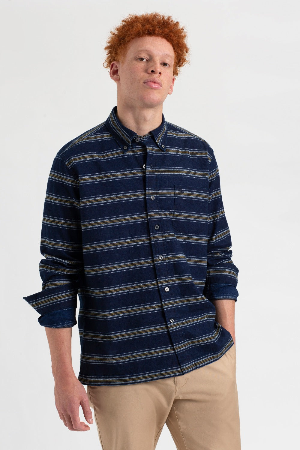 Camisas Ben Sherman Dalston Blues Long Sleeve Indigo Stripe Azul Anil | IGVF63589