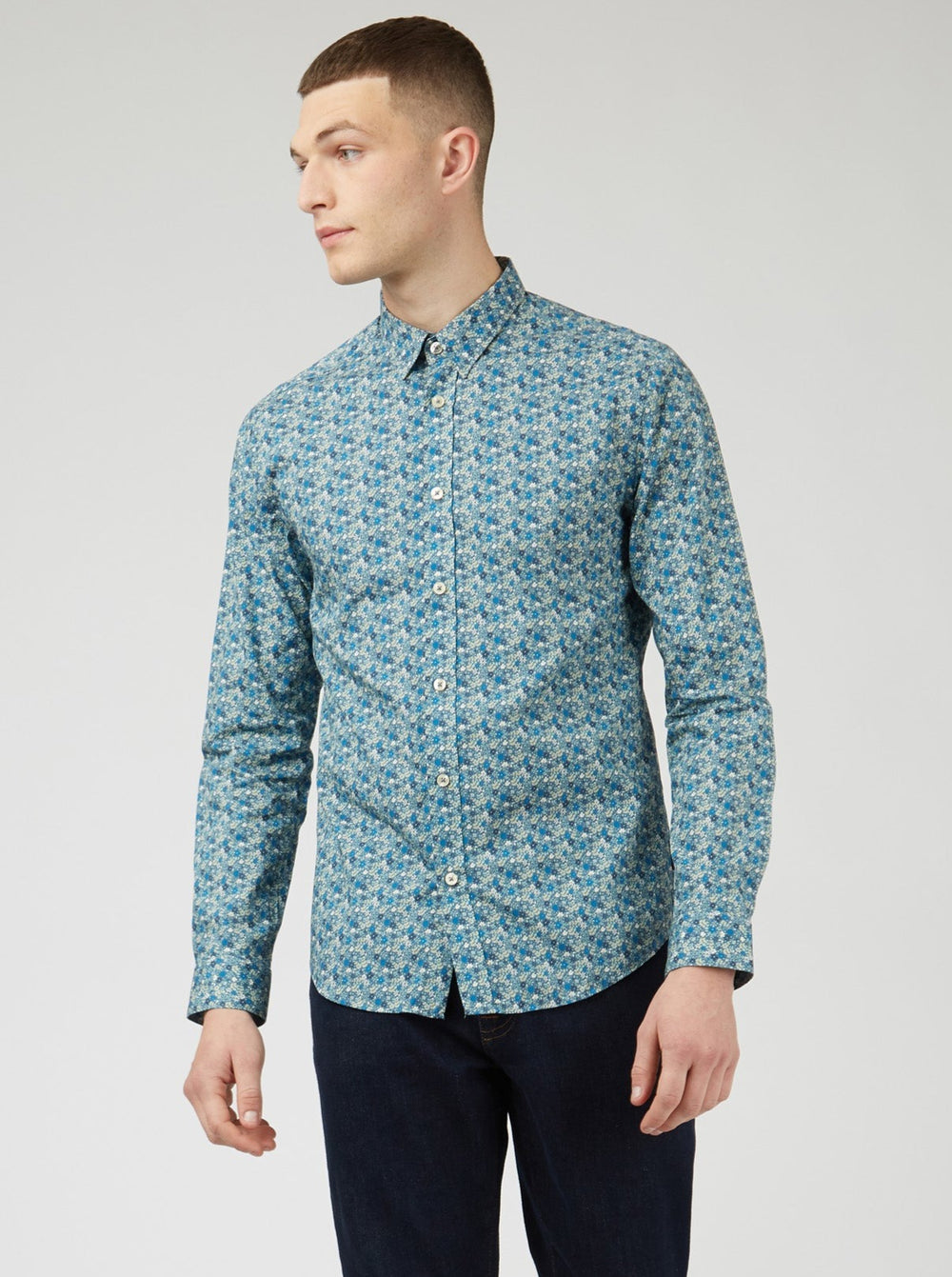 Camisas Ben Sherman Floral Print Long-Sleeve Azuis Cinzentas | VMOL30865