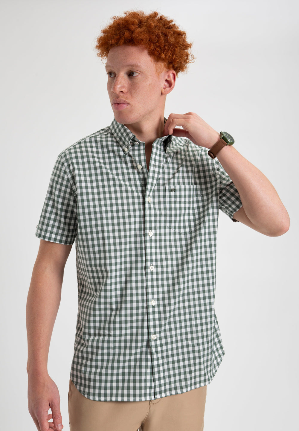 Camisas Ben Sherman House Poplin Gingham Verde Oliva | KAGY47059