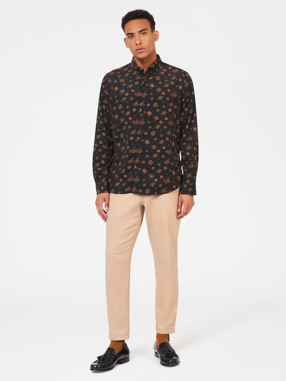 Camisas Ben Sherman Retro Floral Print Corduroy Pretas | KSBF28476