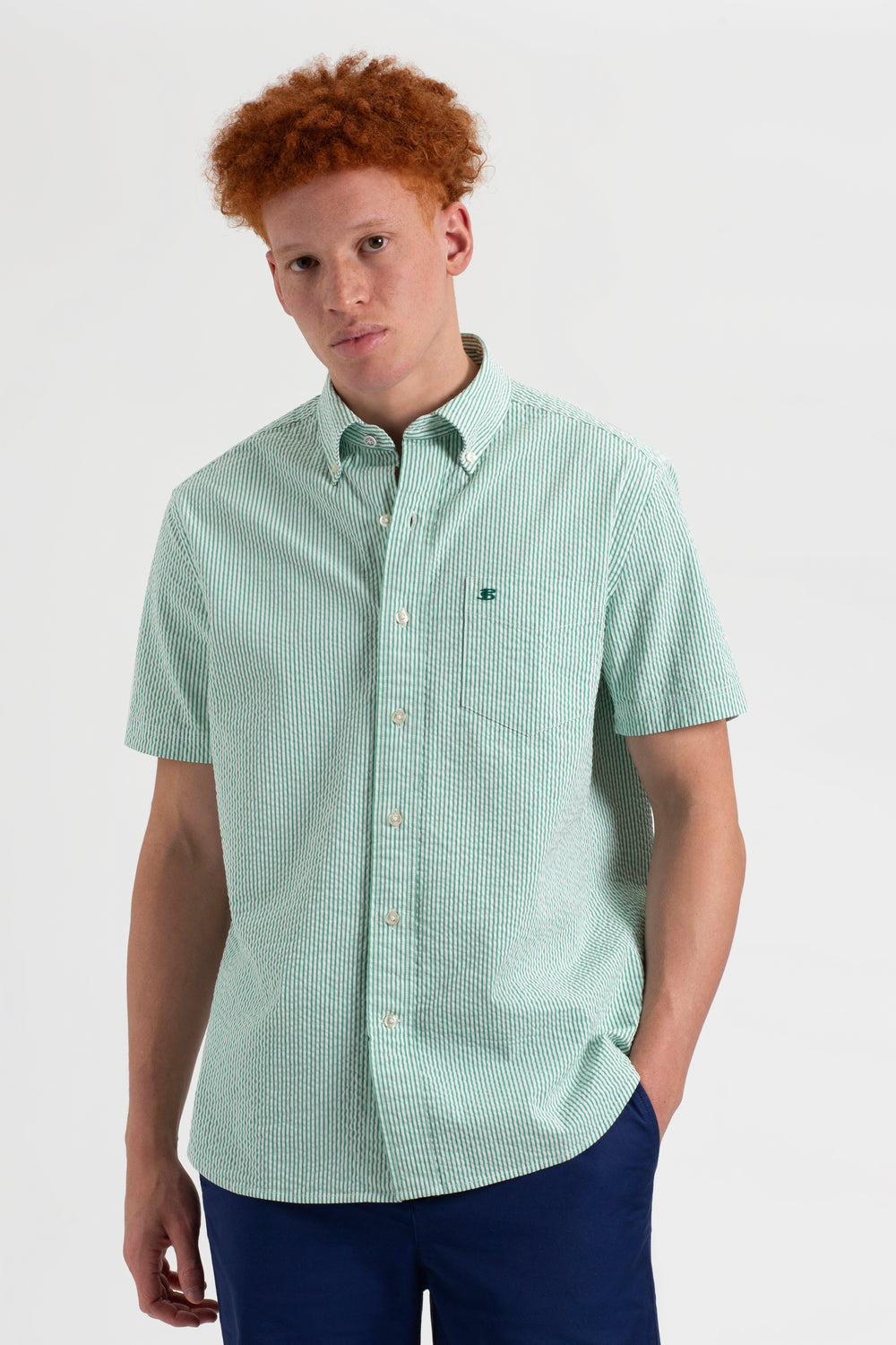 Camisas Ben Sherman Seersucker Bengal Stripe Verdes | MCTS60431