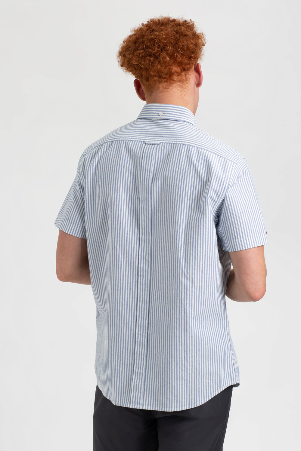 Camisas Ben Sherman Short Sleeve Brighton Oxford Organic Bengal Stripe Azul Anil | IJSR23918