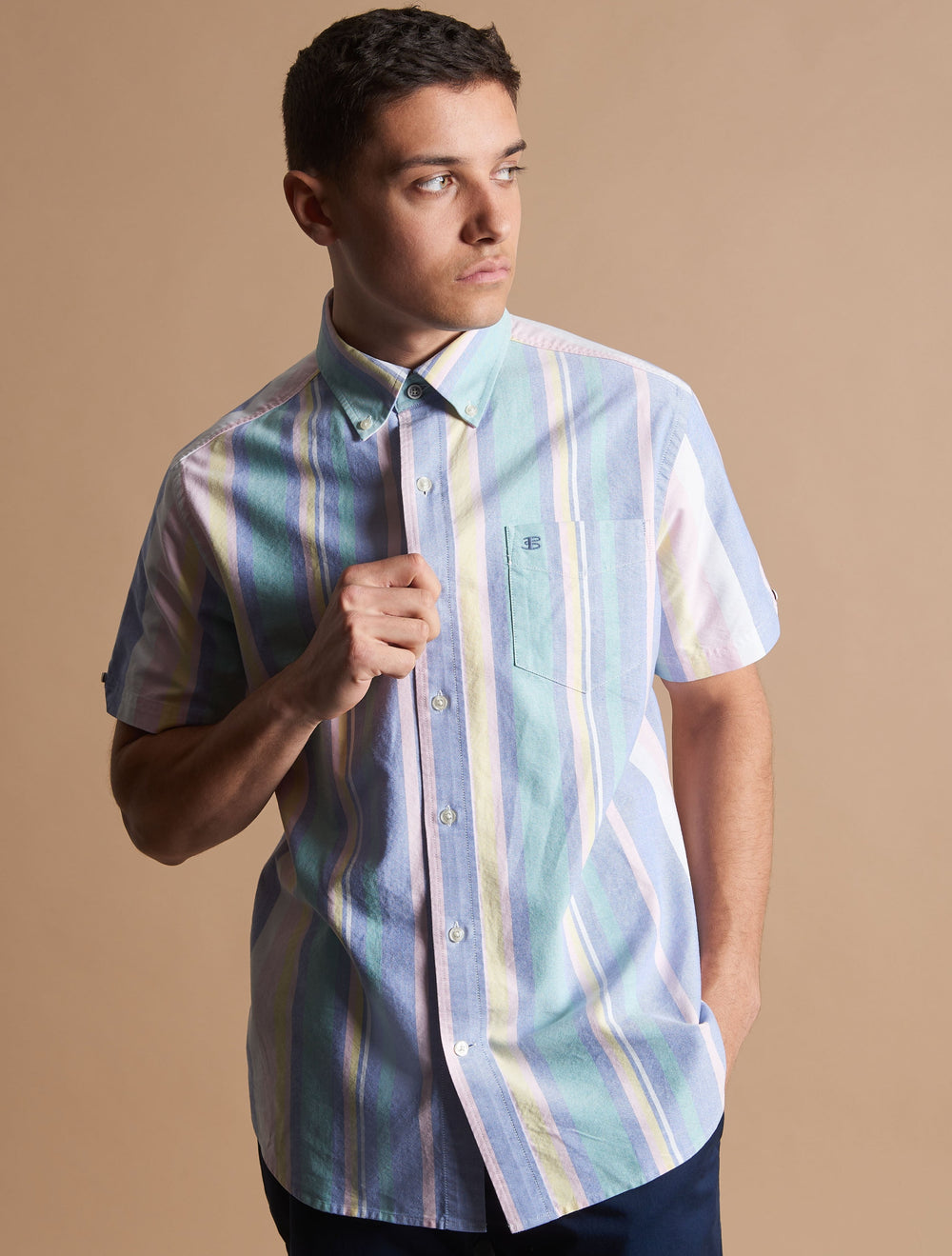 Camisas Ben Sherman Short Sleeve Brighton Oxford Organic Stripe Multicoloridas | USIH78302