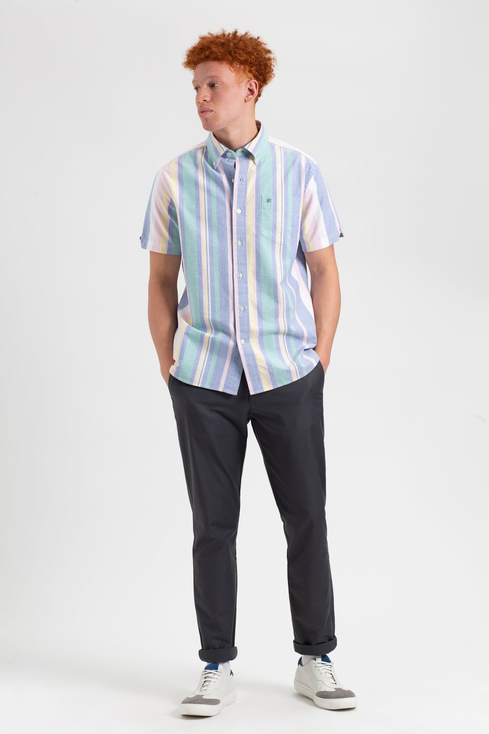 Camisas Ben Sherman Short Sleeve Brighton Oxford Organic Stripe Multicoloridas | USIH78302