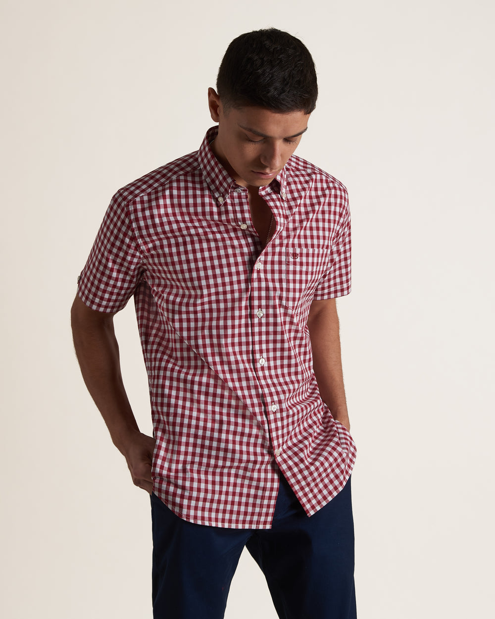 Camisas Ben Sherman Short Sleeve House Poplin Gingham Bordeaux | TUWM93120