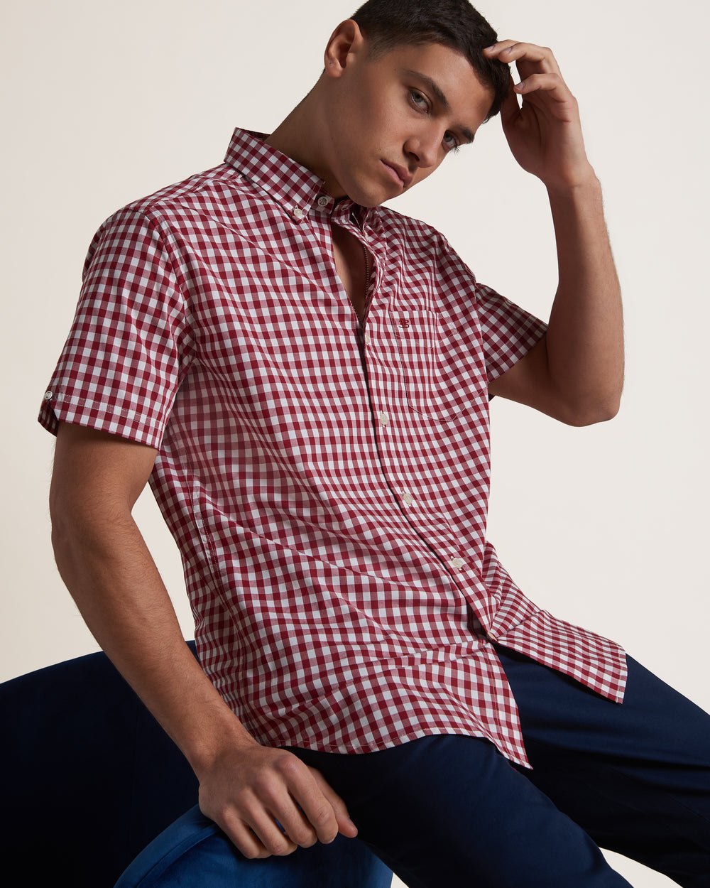 Camisas Ben Sherman Short Sleeve House Poplin Gingham Bordeaux | TUWM93120