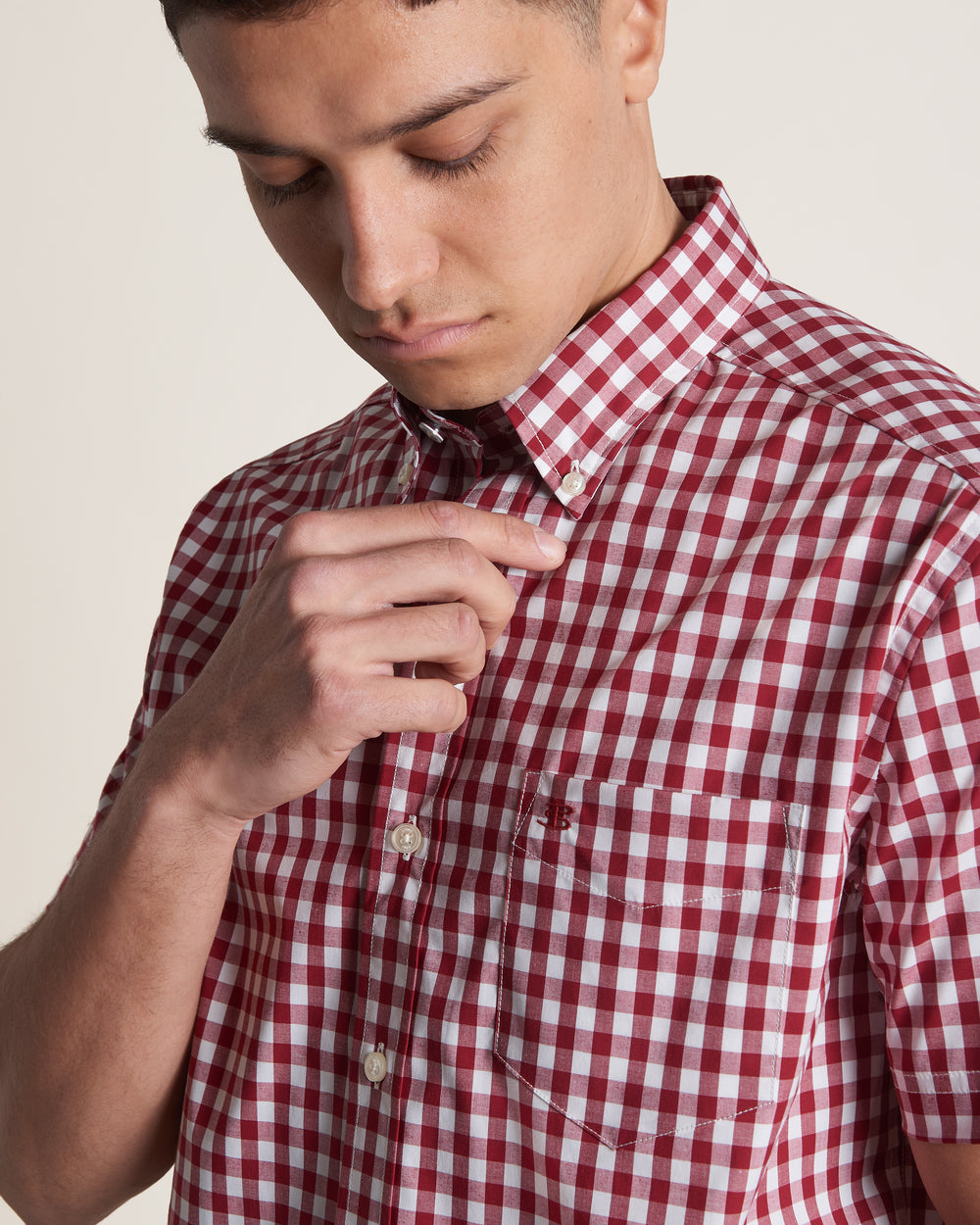 Camisas Ben Sherman Short Sleeve House Poplin Gingham Bordeaux | TUWM93120