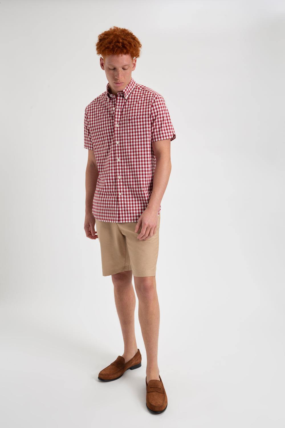 Camisas Ben Sherman Short Sleeve House Poplin Gingham Bordeaux | TUWM93120