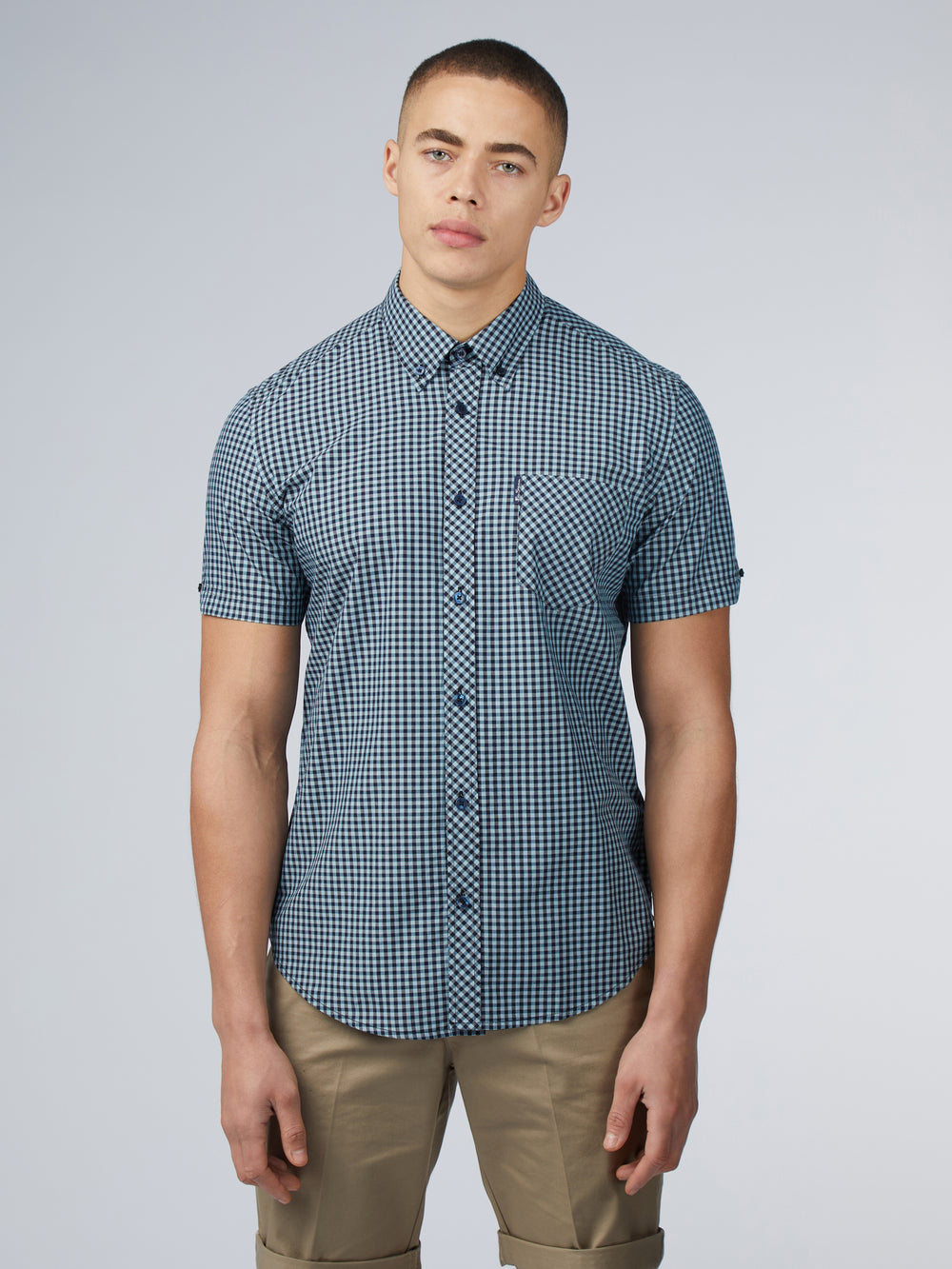 Camisas Ben Sherman Signature Short Sleeve Gingham Azuis | IPDY86273