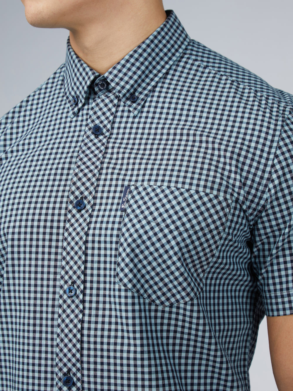 Camisas Ben Sherman Signature Short Sleeve Gingham Azuis | IPDY86273