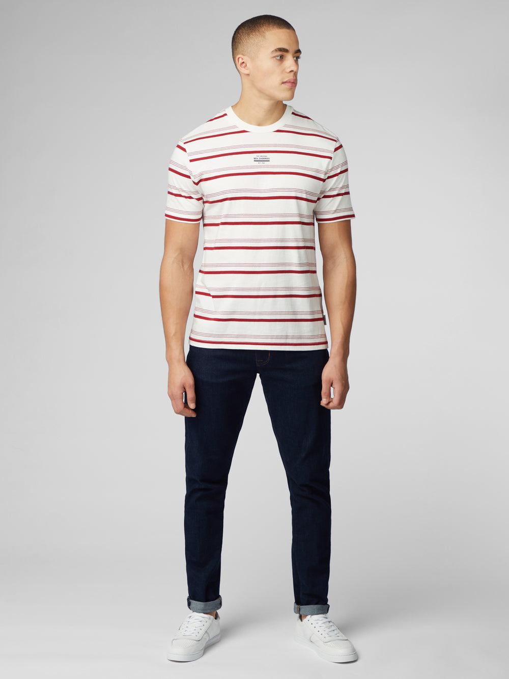 Camiseta Ben Sherman Signature Fine Stripe Branco | JZIL45719