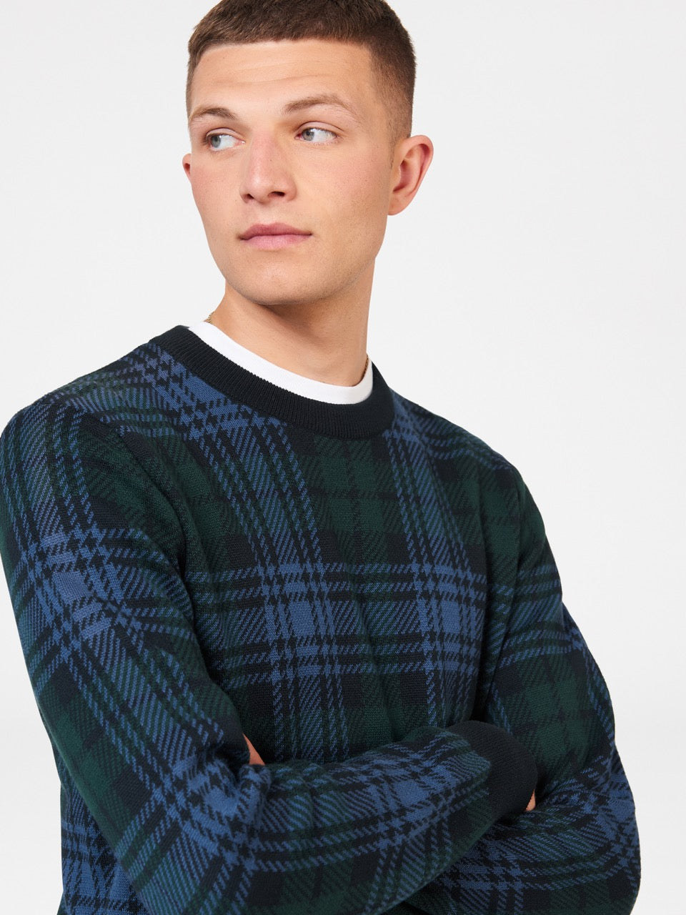 Knitwear Ben Sherman Blackwatch Check Crewneck Pretas | IPTG53096