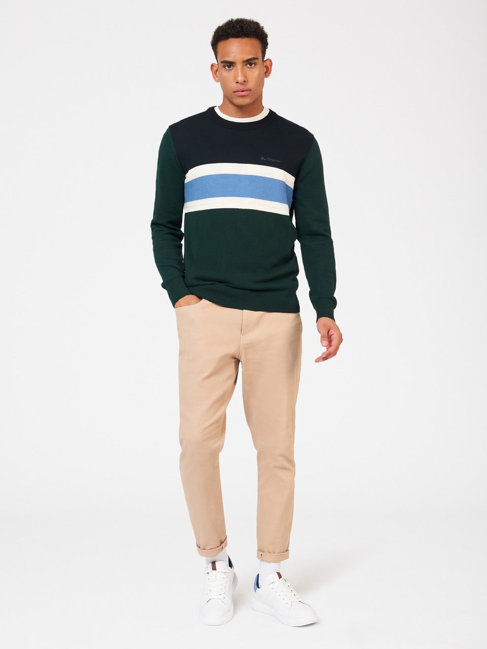 Knitwear Ben Sherman Chest Stripe Crewneck Verdes Escuro | COHZ08791