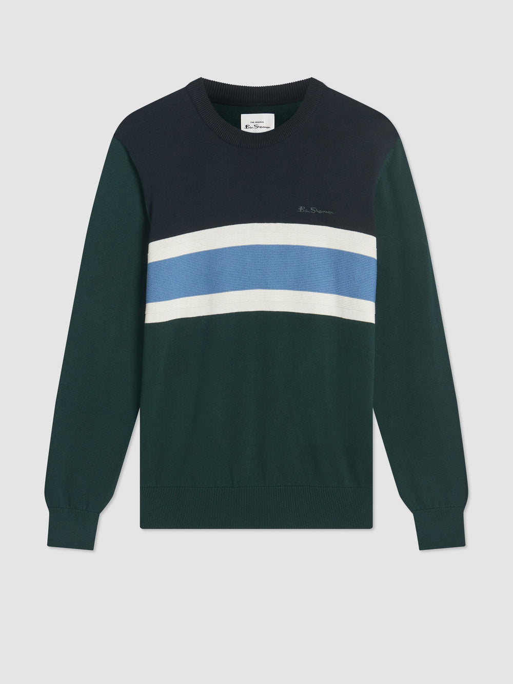 Knitwear Ben Sherman Chest Stripe Crewneck Verdes Escuro | COHZ08791