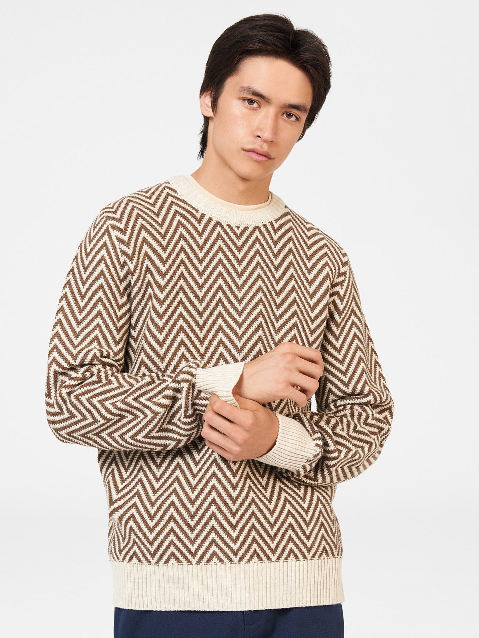 Knitwear Ben Sherman Chevron Jacquard Crewneck Branco | TXYI62731