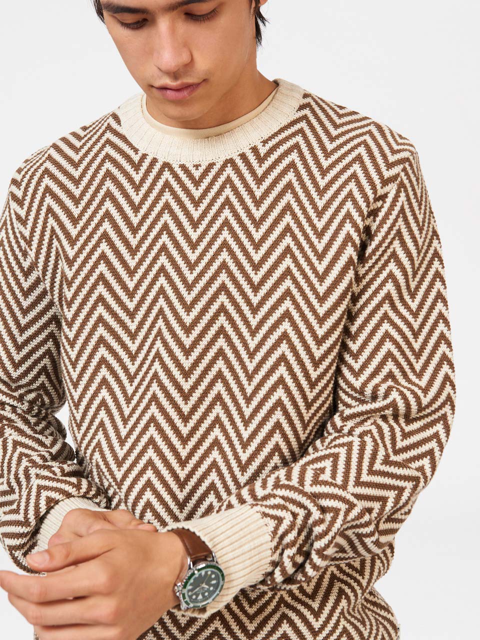 Knitwear Ben Sherman Chevron Jacquard Crewneck Branco | TXYI62731