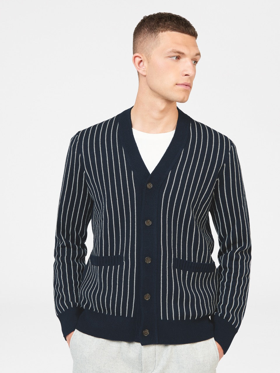 Knitwear Ben Sherman Jacquard Stripe Cardigan Azul Marinho | KDRQ13562