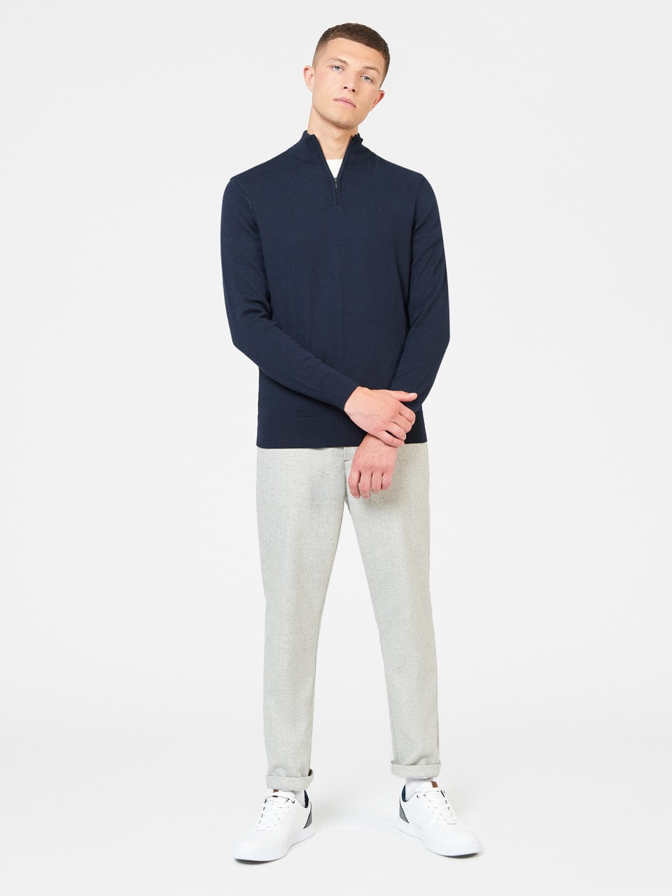 Knitwear Ben Sherman Merino Half-Zip Azul Marinho | PDTK21908