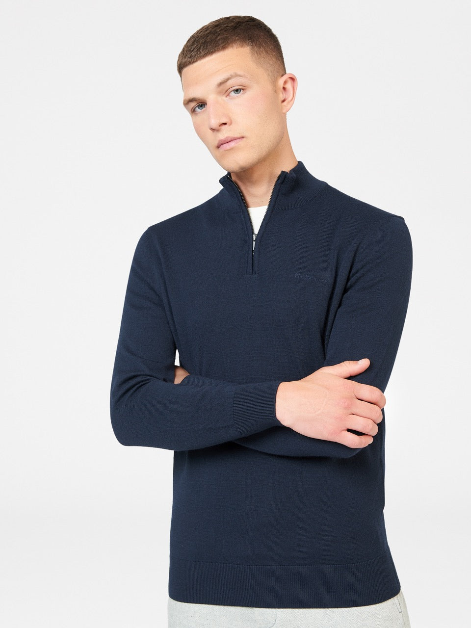 Knitwear Ben Sherman Merino Half-Zip Azul Marinho | PDTK21908