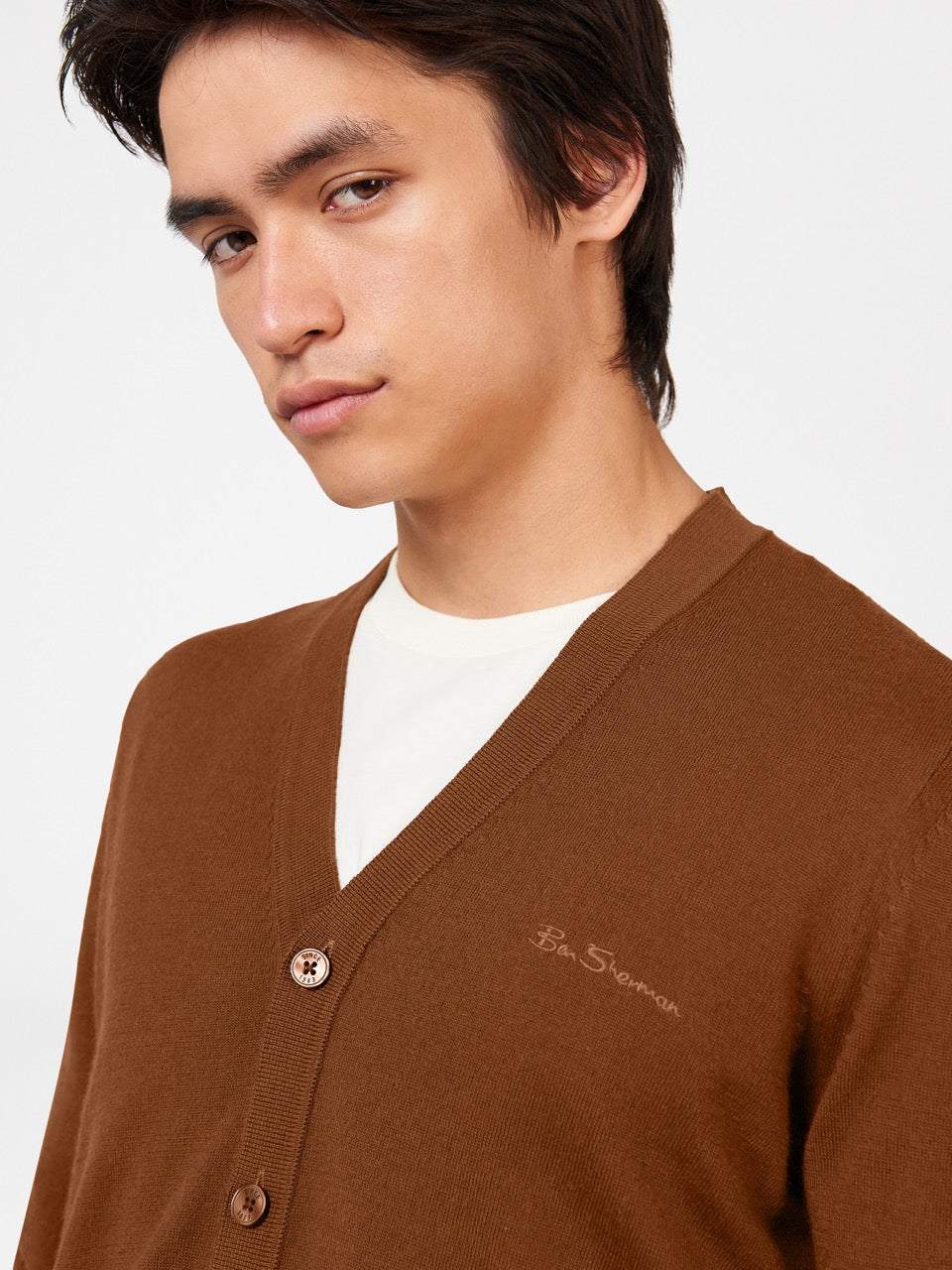 Knitwear Ben Sherman Signature Merino Cardigan Marrom | SZVJ38790