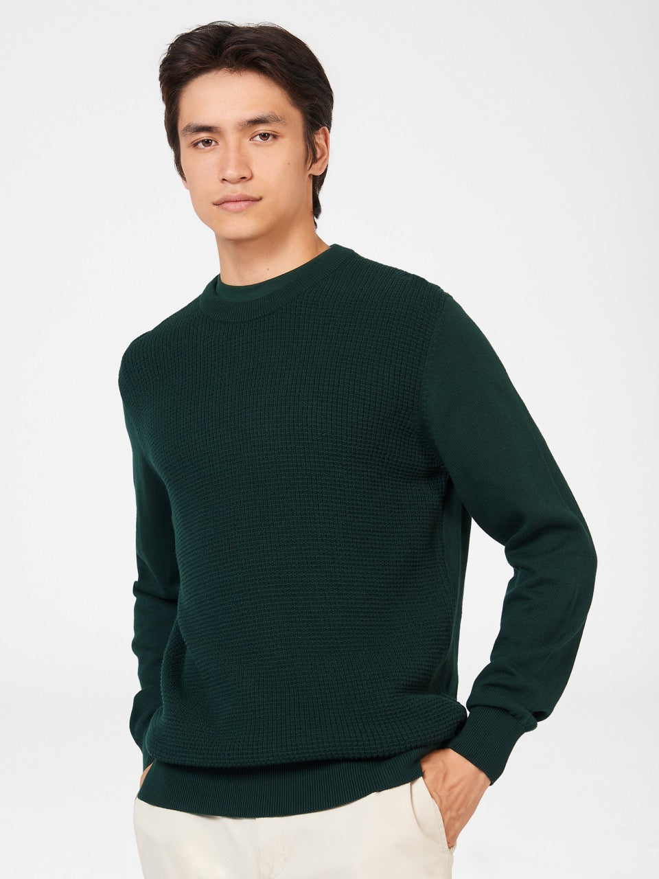 Knitwear Ben Sherman Textured Crewneck Verdes Escuro | MGBV86352